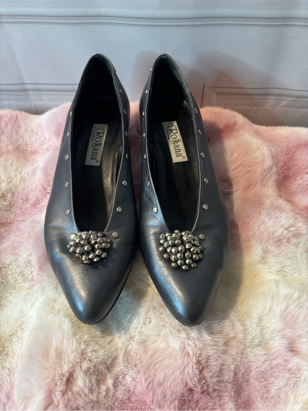 Vintage d’ Rossana by Charma Women’s Grey Leather Pointed Toe Pumps, Size 9M